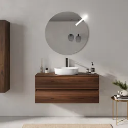 Mobile bagno sospeso 120 cm rovere deciso con 2 cassetti e top con specchio - Cuki