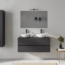 Mobile bagno sospeso 120 cm antracite con 4 cassetti e top con specchio - Cuki