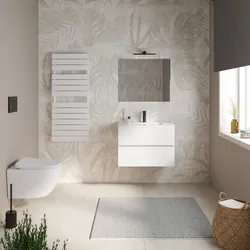 Mobile bagno sospeso 60 cm bianco opaco con cassetti e lavabo con specchio - Cuki