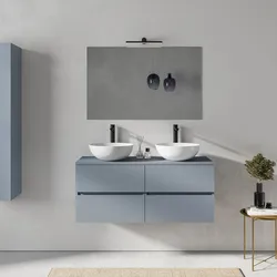 Mobile bagno sospeso 120 cm carta da zucchero con 4 cassetti e top con specchio - Cuki
