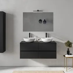 Mobile bagno sospeso 120 cm nero opaco con 4 cassetti e top con specchio - Cuki