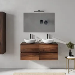 Mobile bagno sospeso 120 cm rovere deciso con 4 cassetti e top con specchio - Cuki