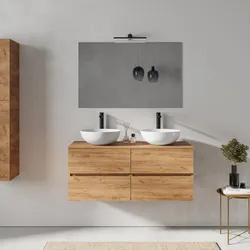Mobile bagno sospeso 120 cm rovere gold con 4 cassetti e top con specchio - Cuki