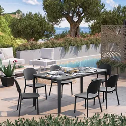 Set pranzo tavolo 180x90 cm top effetto marmo e 6 sedie in polipropilene nero - Meditheo