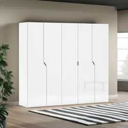 Armadio battente 250x223h cm 5 ante con soft close bianco lucido - Airole