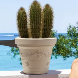 Vaso da esterno rotondo 40 cm festonato tutta capienza in polietilene crema - Fester