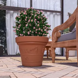 Vaso da esterno rotondo 50 cm festonato tutta capienza in polietilene terracotta - Fester