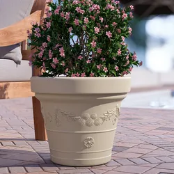 Vaso da esterno rotondo 55 cm festonato tutta capienza in polietilene crema - Fester