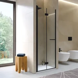 Box doccia nicchia 85 cm soffietto con vetro anticalcare trasparente e profilo nero opaco 195h - Flexy