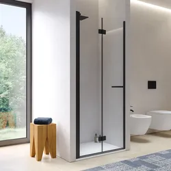 Box doccia nicchia 90 cm soffietto con vetro anticalcare trasparente e profilo nero opaco 195h - Flexy