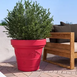 Vaso da esterno rotondo 65 cm festonato tutta capienza in polietilene rosso fragola - Fester