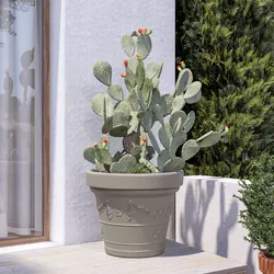 Vaso da esterno rotondo 80 cm festonato tutta capienza in polietilene tortora - Fester