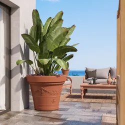 Vaso da esterno rotondo 100 cm festonato tutta capienza in polietilene terracotta - Fester