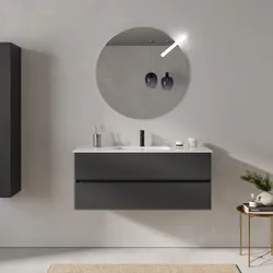 Mobile bagno sospeso 120 cm antracite con 2 cassetti e lavabo con specchio - Cuki