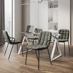 Set 4 sedie da ufficio similpelle e velluto verde con gambe in metallo nero - Tiara