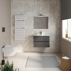 Mobile bagno sospeso 70 cm antracite con cassetti e lavabo con specchio - Cuki