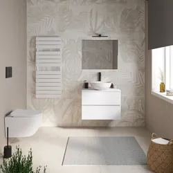 Mobile bagno sospeso 70 cm bianco opaco con cassetti e top con specchio - Cuki