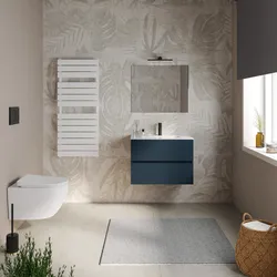 Mobile bagno sospeso 70 cm blu esotico con cassetti e lavabo con specchio - Cuki