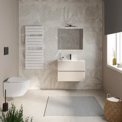 Mobile bagno sospeso 70 cm cashmere con cassetti e lavabo con specchio - Cuki
