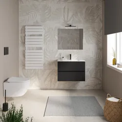 Mobile bagno sospeso 70 cm nero opaco con cassetti e lavabo con specchio - Cuki