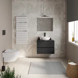 Mobile bagno sospeso 70 cm nero opaco con cassetti e top con specchio - Cuki
