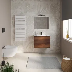 Mobile bagno sospeso 70 cm rovere deciso con cassetti e lavabo con specchio - Cuki