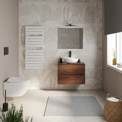 Mobile bagno sospeso 70 cm rovere deciso con cassetti e top con specchio - Cuki