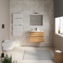 Mobile bagno sospeso 70 cm rovere gold con cassetti e lavabo con specchio - Cuki