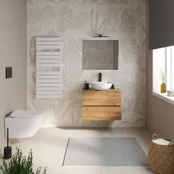 Mobile bagno sospeso 70 cm rovere gold con cassetti e top con specchio - Cuki