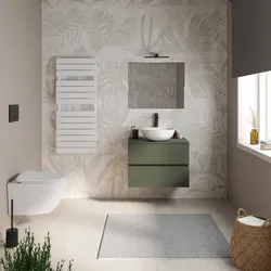 Mobile bagno sospeso 70 cm verde cemento con cassetti e top con specchio - Cuki