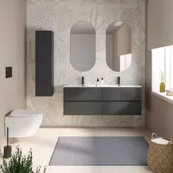 Mobile bagno sospeso 140 cm antracite con 4 cassetti e lavabo doppia vasca con specchio - Cuki