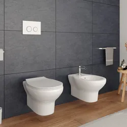 Coppia di sanitari sospesi senza brida con copriwc softclose e kit di fissaggio incluso - Misk