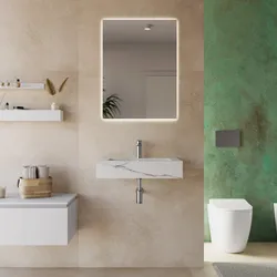 Lavabo sospeso 60x46 cm in hpl bianco effetto marmo apuano imperiale - Megara