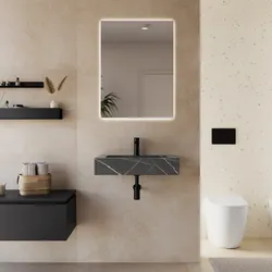 Lavabo sospeso 60x46 cm in hpl grigio effetto marmo dolomite striato - Megara