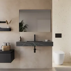 Lavabo sospeso 90x46 cm in hpl grigio effetto marmo dolomite striato - Megara