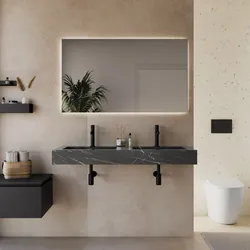 Lavabo sospeso 120x46 cm in hpl grigio effetto marmo dolomite striato - Megara
