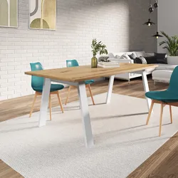 Tavolo da pranzo 200x90 cm top rovere e gambe in metallo bianco - Skye living