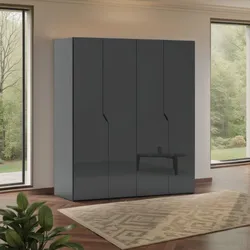 Armadio battente 200x223h cm 4 ante con soft close antracite lucido - Airole