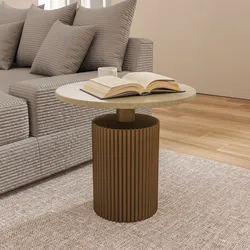 Tavolino rotondo 60 cm in legno cannettato e top in marmo bronzo - Taslac