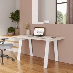 Scrivania 150x70 cm top effetto rovere bianco 38 mm e gambe in metallo bianco - Juls