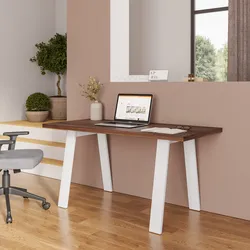 Scvrivania 150x70 cm top effetto rovere deciso 38 mm e gambe in metallo bianco - Juls