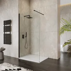 Box doccia Walk in 120 cm vetro 8 mm anticalcare trasparente e profilo nero 200h - Keep