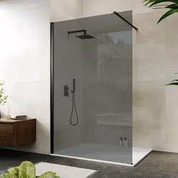 Box doccia Walk in 140 cm vetro 8 mm anticalcare fumè e profilo nero 200h - Keep