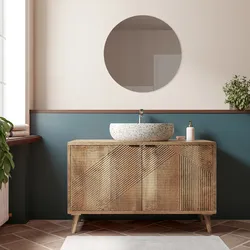 Mobile bagno portalavabo 120 cm effetto cannettato 2 ante in mango naturale e specchio - Fluente