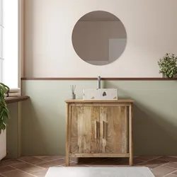 Mobile bagno portalavabo 80 cm con 2 ante in legno di mango e specchio - Eclisse
