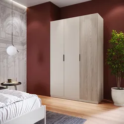 Armadio battente 150x236h cm cashmere con 3 ante reversibili cashmere e rovere gessato - Ventur