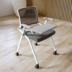 Sedia pieghevole in tessuto mesh grigio con scrittoio e struttura in acciaio bianco - Jupiter Plus
