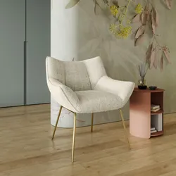 Poltrona in ciniglia panna con gambe in metallo oro - Liora