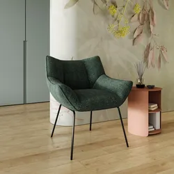 Poltrona in ciniglia verde scuro con gambe in metallo nero - Liora