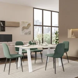 Tavolo da pranzo 150x70 cm top effetto rovere bianco 38 mm e gambe in metallo bianco - Juls